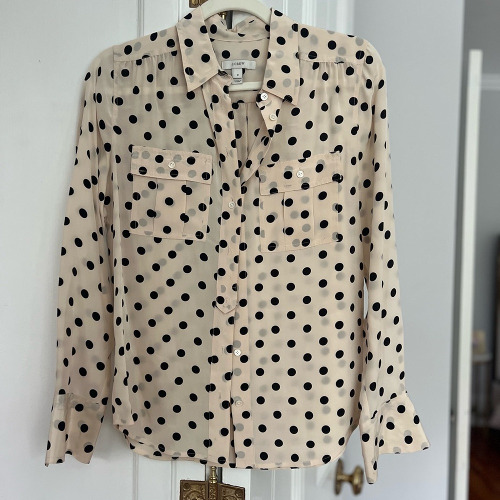 J. Crew Cream and Black Button Down Shirt with Notched Collar